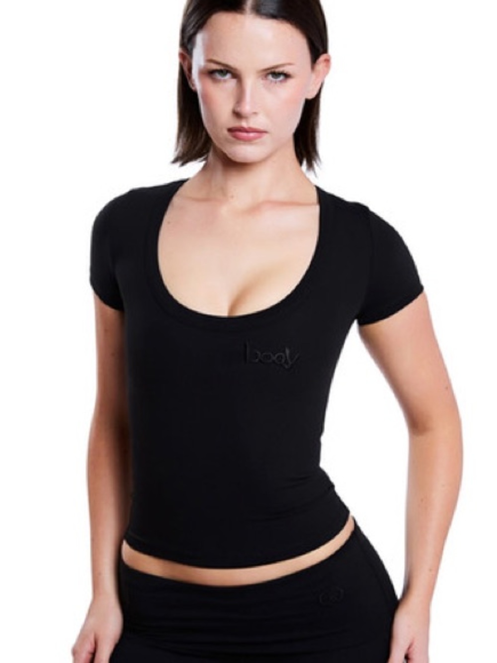 Scoop Neck Short Sleeve Top by body - Black